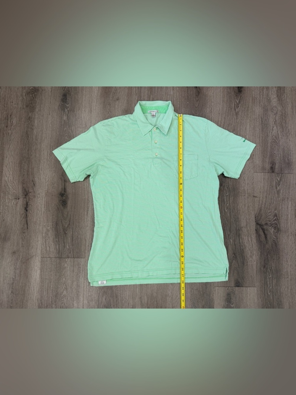 Peter Millar Light Mint Green Striped Golf Polo with Chest Pocket Size Large - Picture 3 of 8